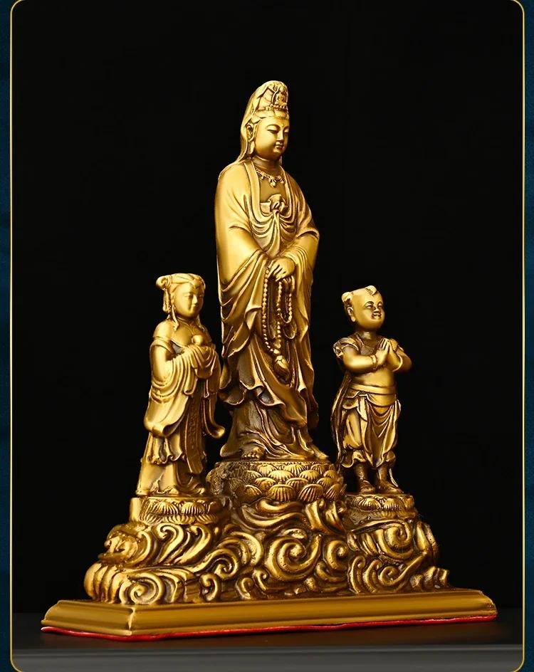 Feng Shui Copper Guanyin Bodhisattva Ornaments Golden Girls Boys Household Statues