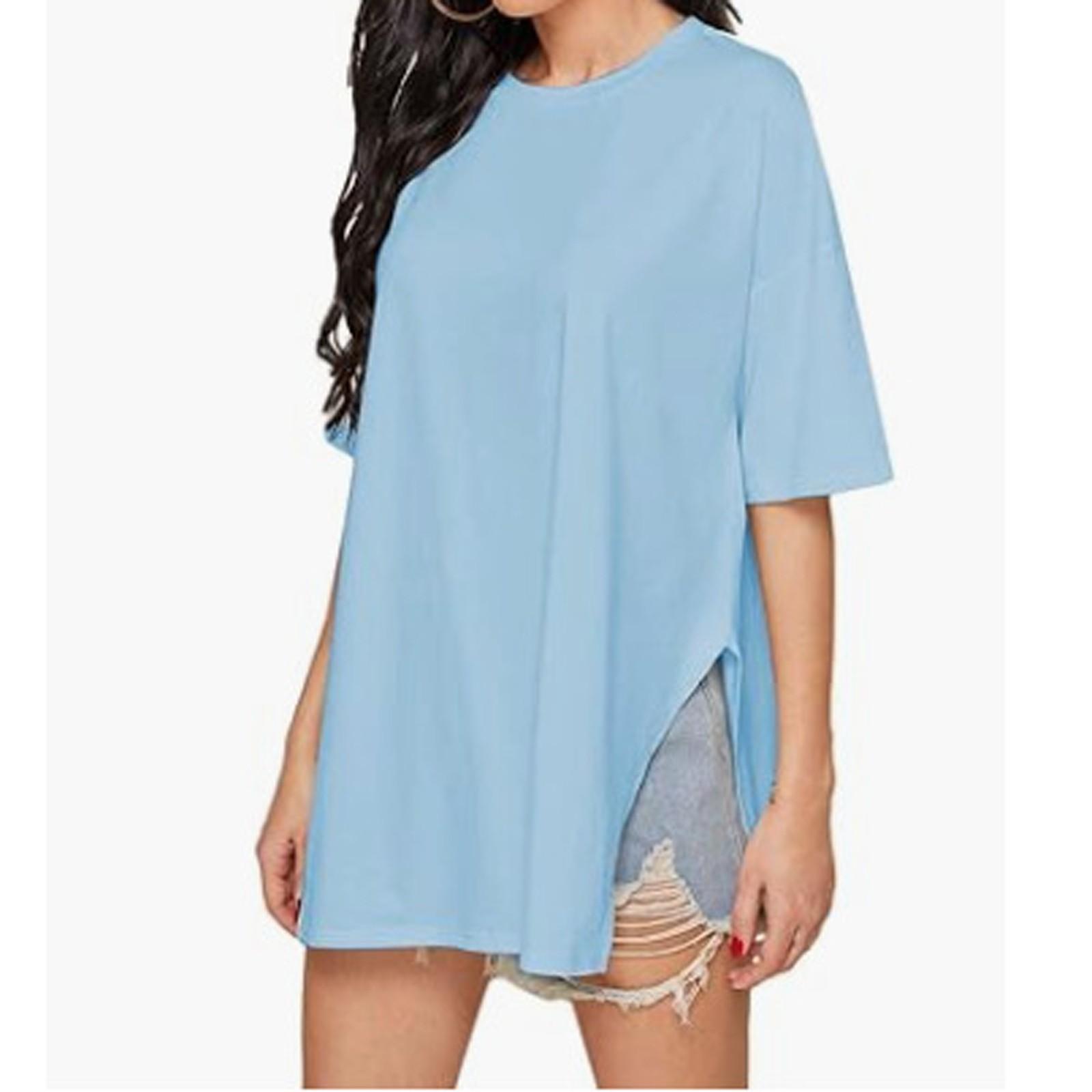 

Женская мода с коротким рукавом и круглым вырезом, однотонная свободная футболка L