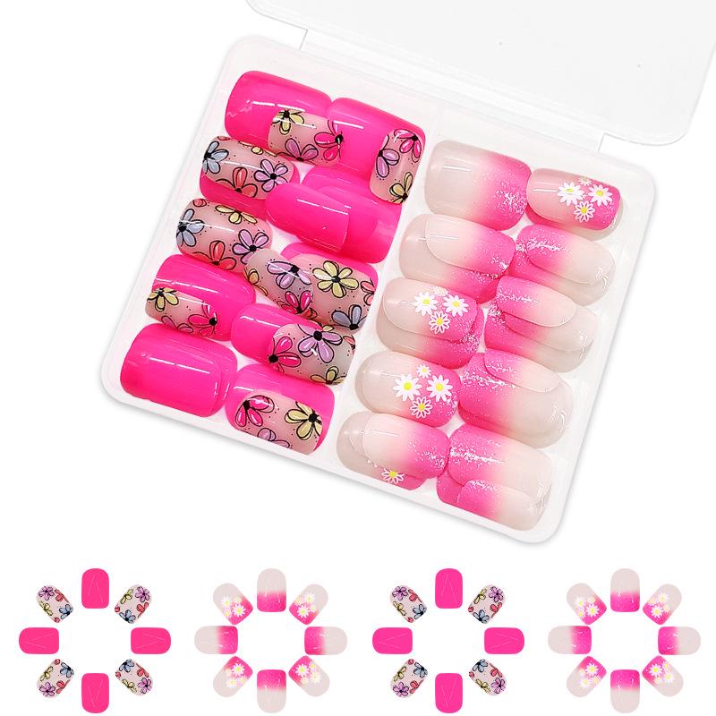

Glossy Gradient Multicolor Square Nails - Spring Style with Cute Flower Design (48 Detachable Pieces)