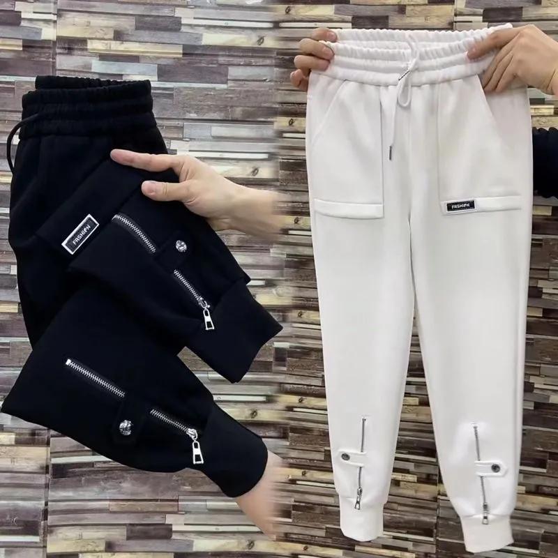 Women Spring and Autumn High Waist Plus Size Harlem Pants Loose and Slim Skinny Zipper Pants Sports Casual Trousers Female