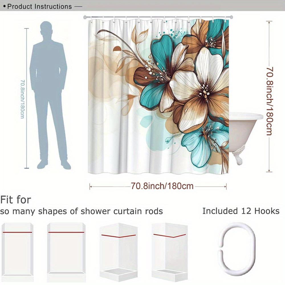 Abstract Floral Art Shower Curtain Machine Washable All Season Waterproof Privacy Protection Modern Design Elegant 12 Hooks