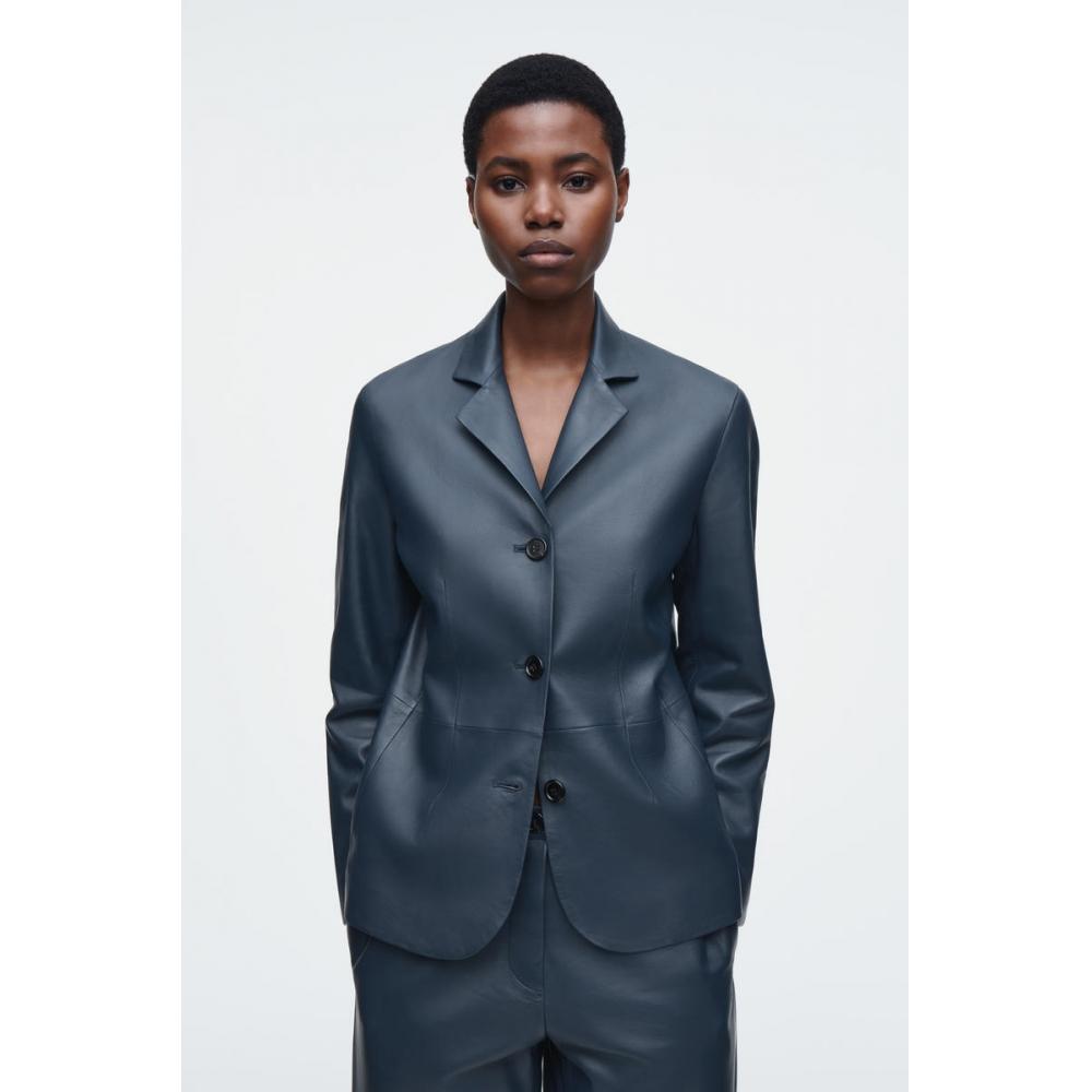 

Cos Japan Leather Single Breasted Blazer navy/34