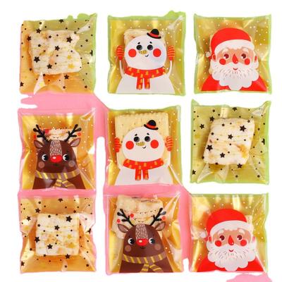 100 STÜCKE Weihnachten Süßigkeiten Taschen Karton Weihnachtsmann/Schneemann/Hirsch Keksverpackungsbeutel Für Navidad DIY Snack Backverpackungszubehör