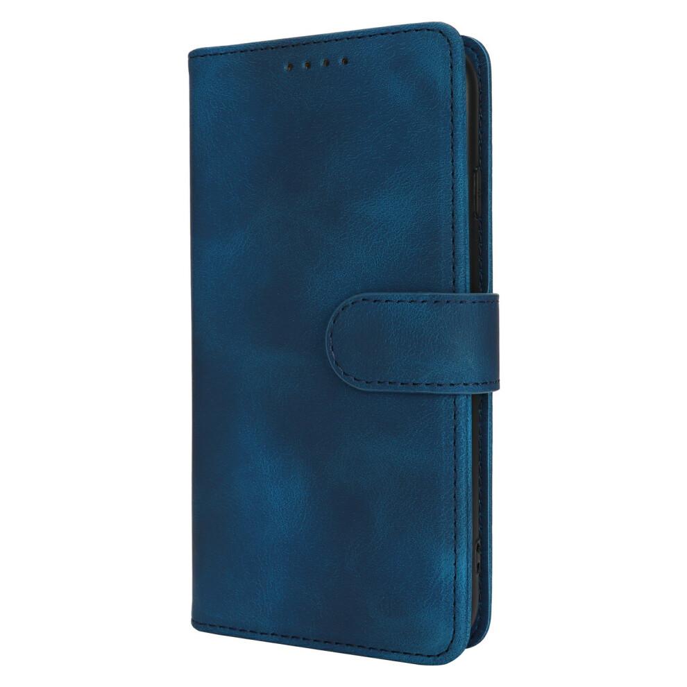 (iPhone SE (2022), Blue) Wallet Case for iPhone SE (2022)/(2020)/8/7 Double Folded Edge Skin Touch PU Leather Flip Phone Cover