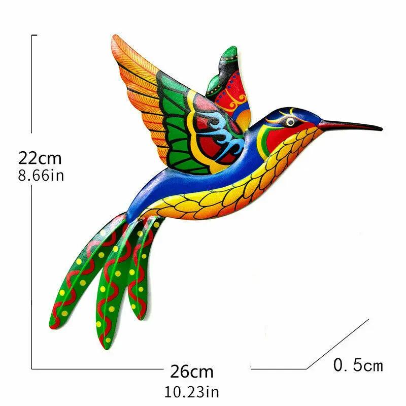 Colorful Metal Hummingbird Bird Art Sculpture Outdoor Home Wall Hanging Ornament Garden Fence Decor 22*26CM