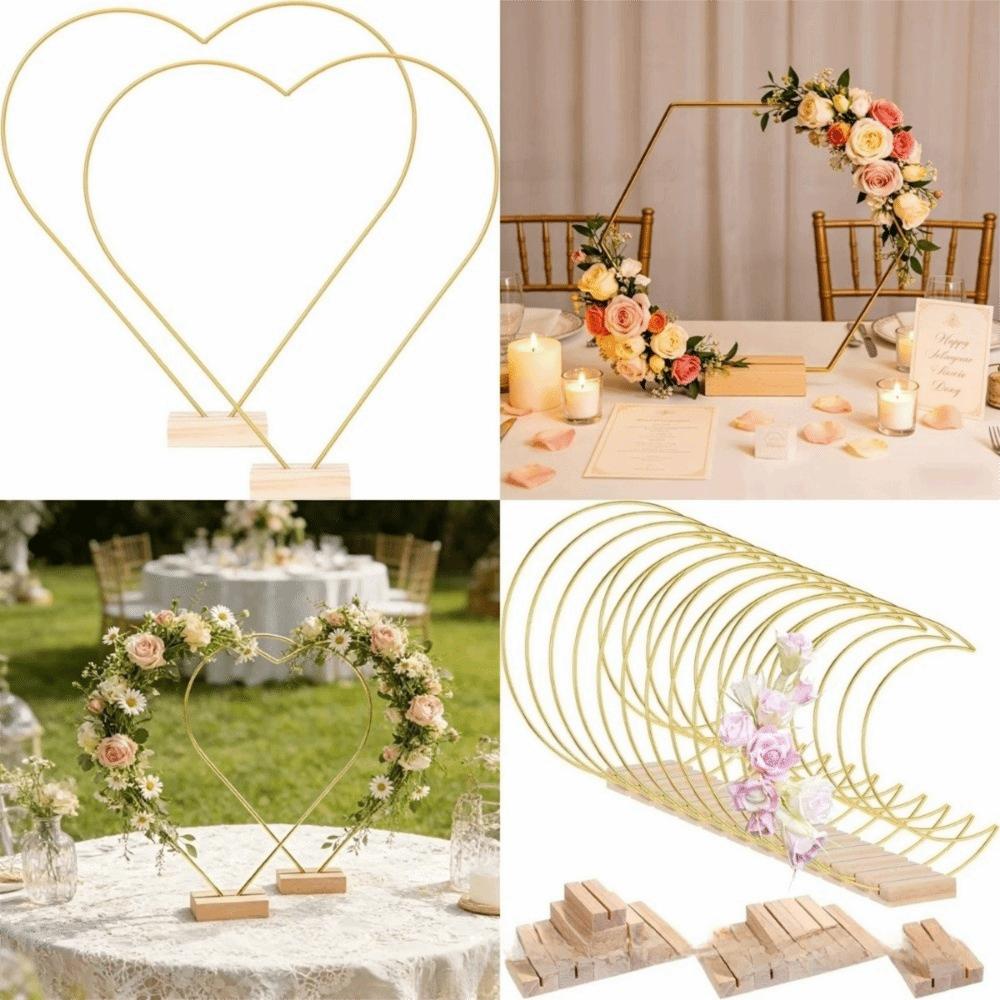 Wooden Base Floral Garland DIY Metal Hoop Centerpiece Heart Shape Wreath Frame  Wedding Decor