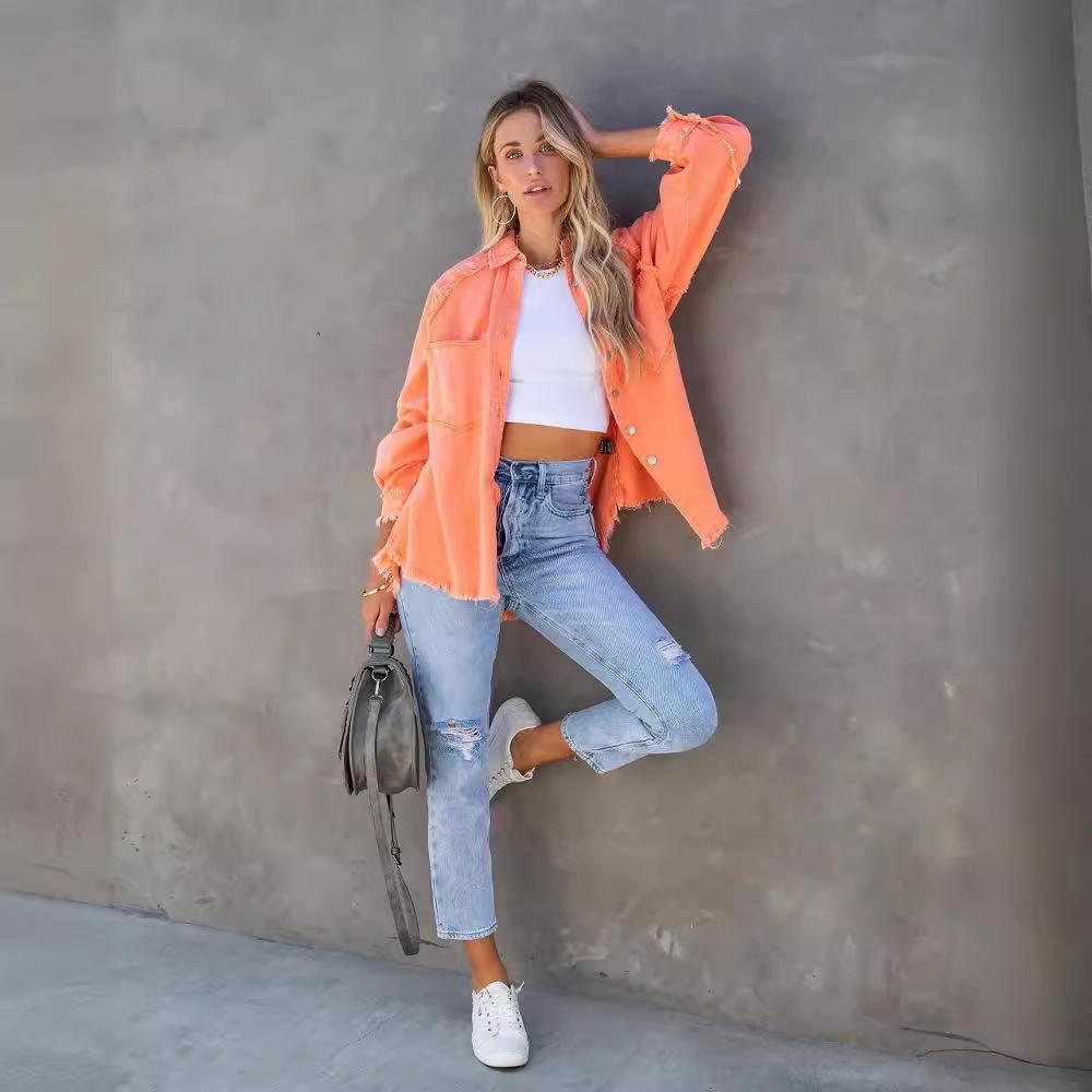 2025 Women's Casual Frayed Denim Jacket - European & American Style