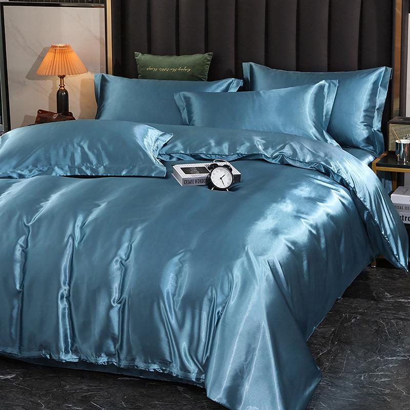 Luxury Satin Bedding Set with Flat Sheet Duvet Cover High End Bedding Set High Density Satin Solid Color Bedding