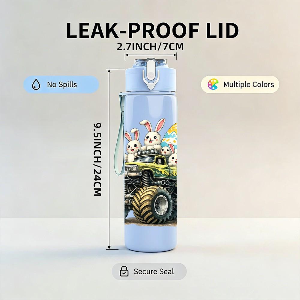 1PC Big Tire Monster Truck Cartoon Print 750ml Color Plastic Sports Water Bottle Leakproof Flip Straw Lid Suitable for Sports Office Home Use