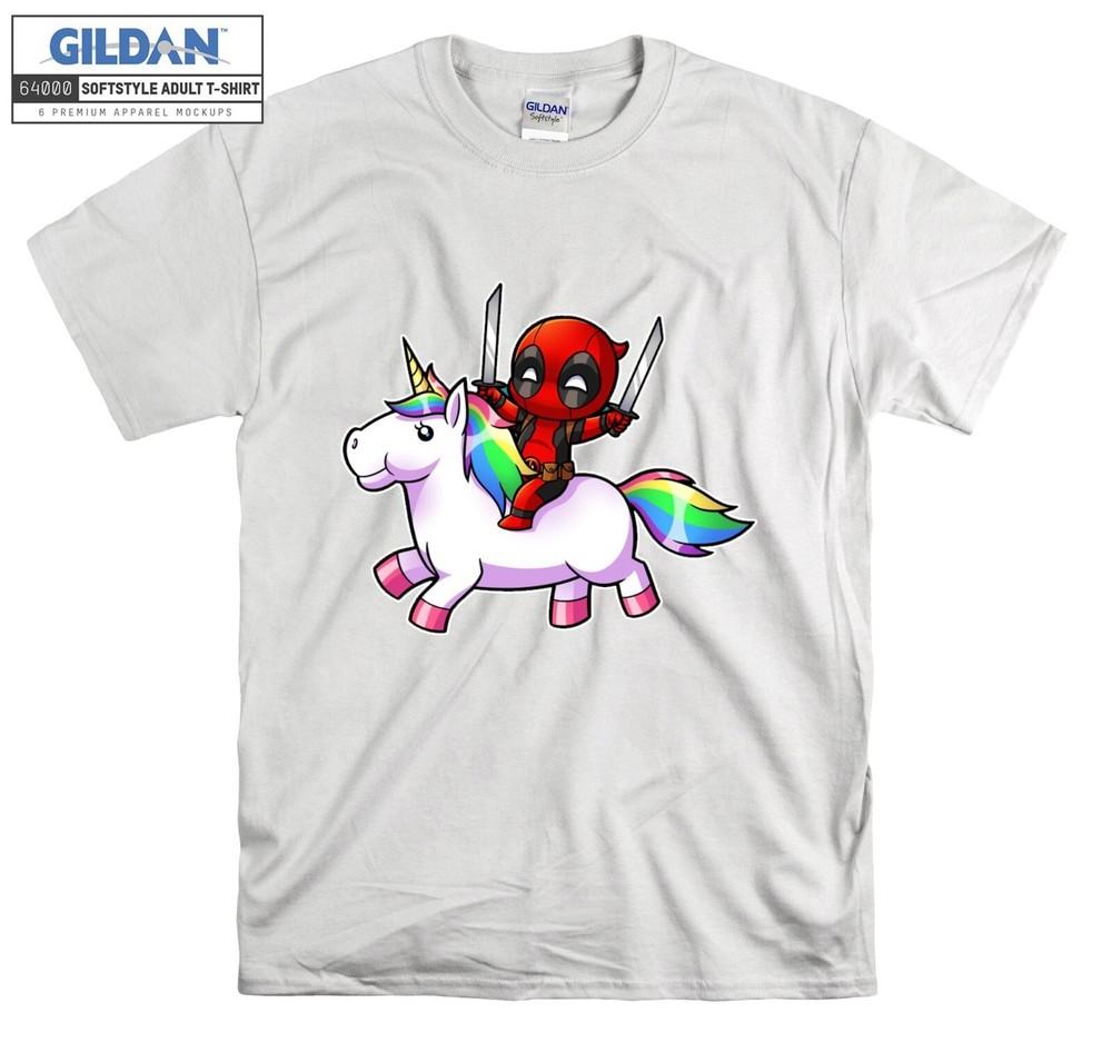 

Deadpool Riding a Unicorn Rainbow T-shirt T shirt Men Women Unisex Tshirt 924 3XL