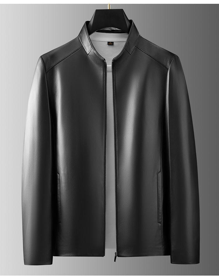 

Men s Lambskin Leather Jacket: Autumn/Winter Fashion, Business Casual, Stand-Up Collar, Zipper Biker Style XXL