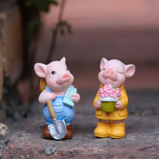 yangyizhi 2PCS Micro Landscape Ornaments, Mini Pig Figurines, Durable Resin Waterproof for Potted Plant Landscaping