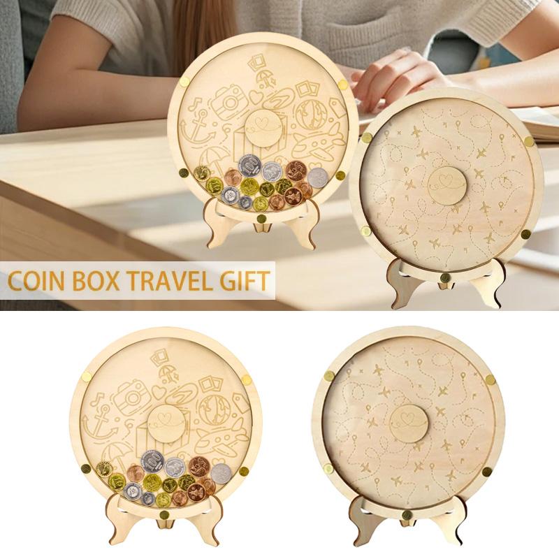 1Pc Coin Display Holder Vault Savings Bank Keepsake Cash Adventure Money Collection With Slot On Top Wooden Coin Box Memories
