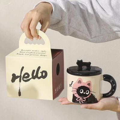 Customized Ceramic Cat Mug with Lid - Cute Office Coffee Cup Gift