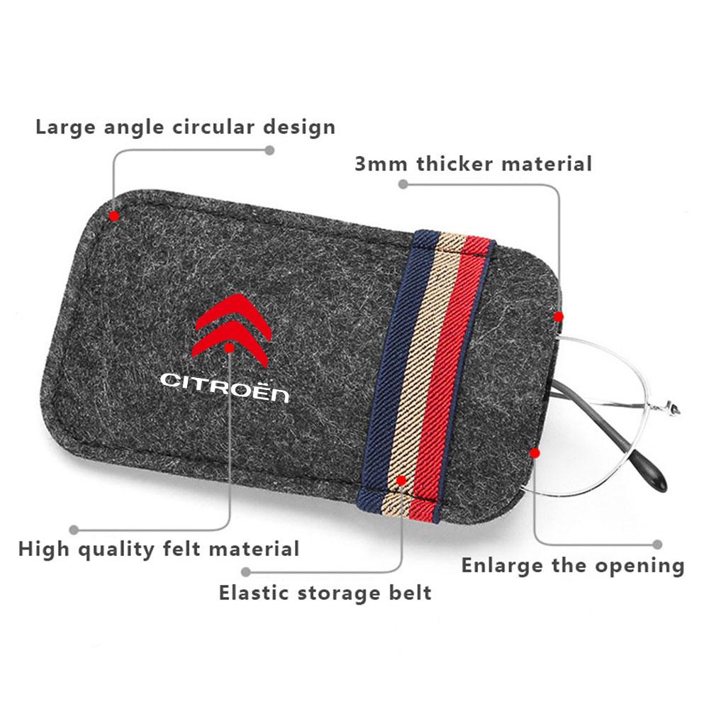 URXE5 1pc Felt Car Sunglasses Organizer Bag Eyeglass Storage Clip For Citroen C1 C2 C3 C4 C4L C6 C5 VTS DS5 Auto Accessories Styling