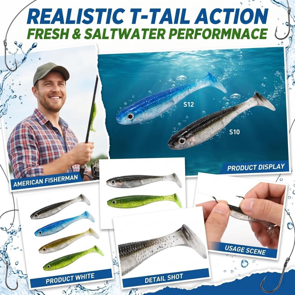 Ribbed T-Tail Soft Micro Long for Saltwater Bass