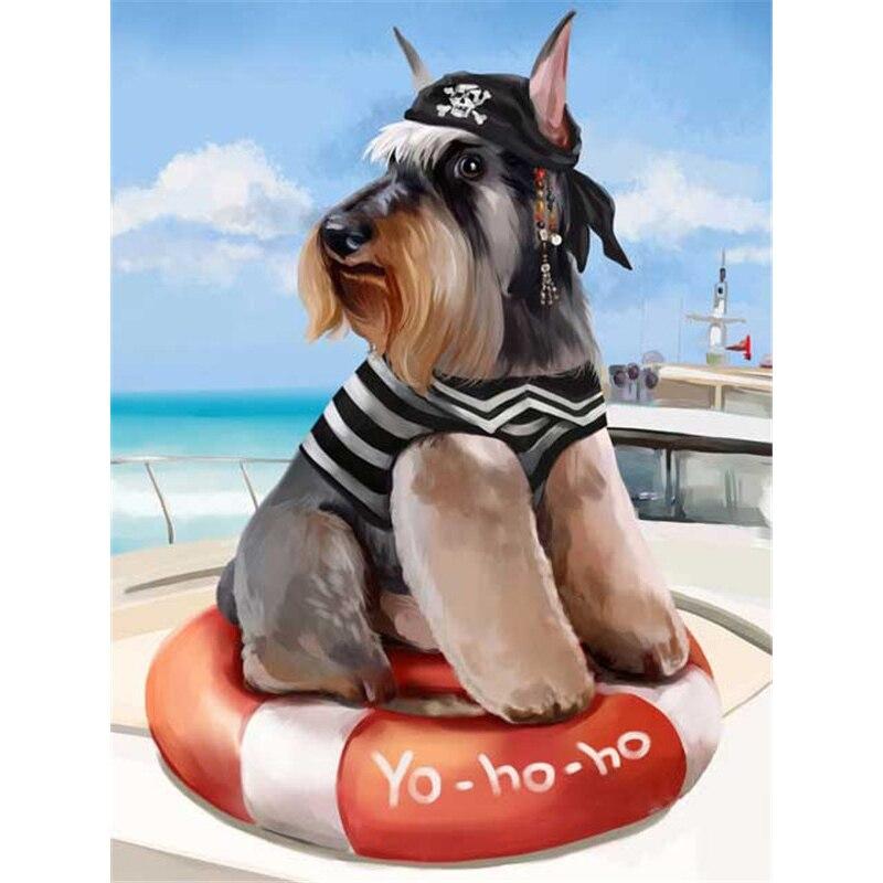 5D DIY Full Round Diamond Paint Kreslený plážový pes Diamantové vyšívání Křížkový steh Kamínková mozaika Prodej Domácí dekorace