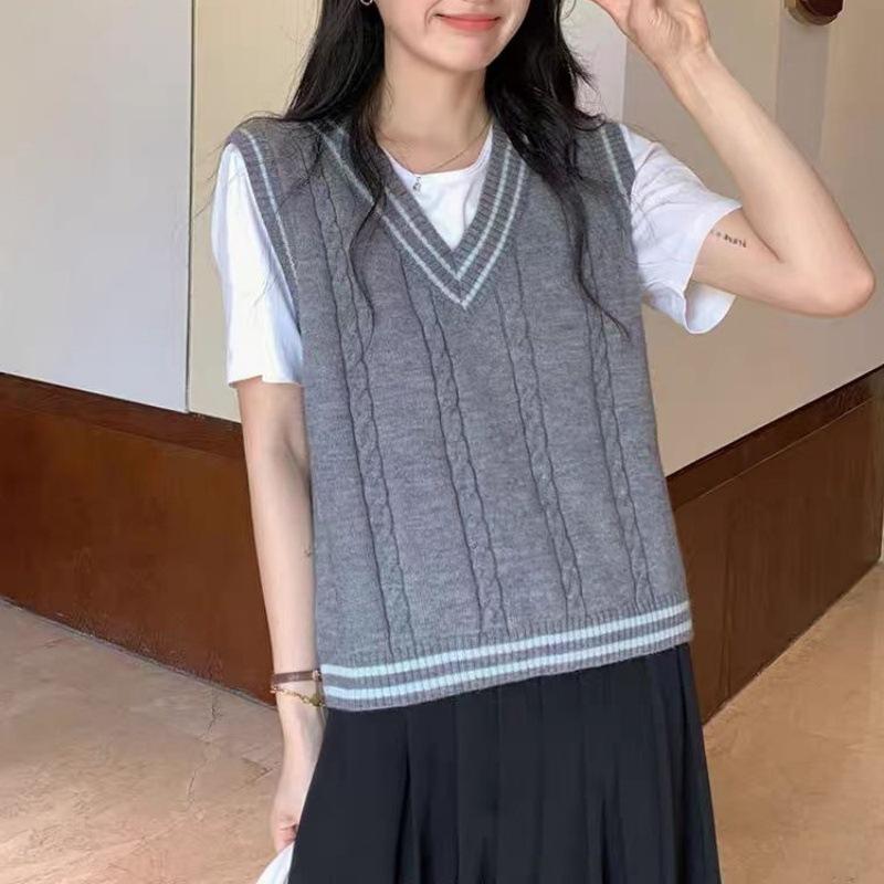 College Style Vest Women's New 1116 New Autumn and Winter Sweater Vest Women's Outer Knitted Sweater Vest Stacked Wearing Vest