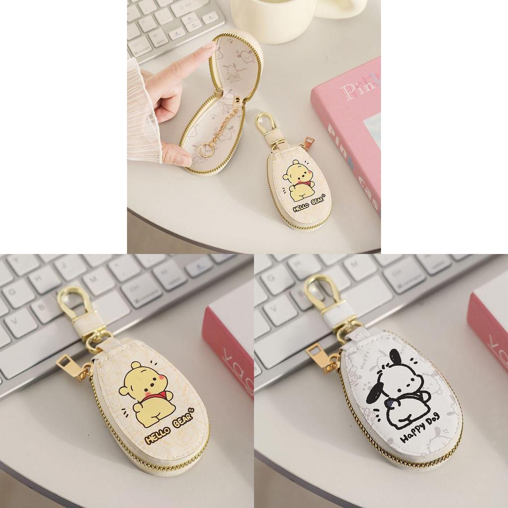 Pooh Bear Cartoon Large Capacity Key Wallet With Leather For Women And Men