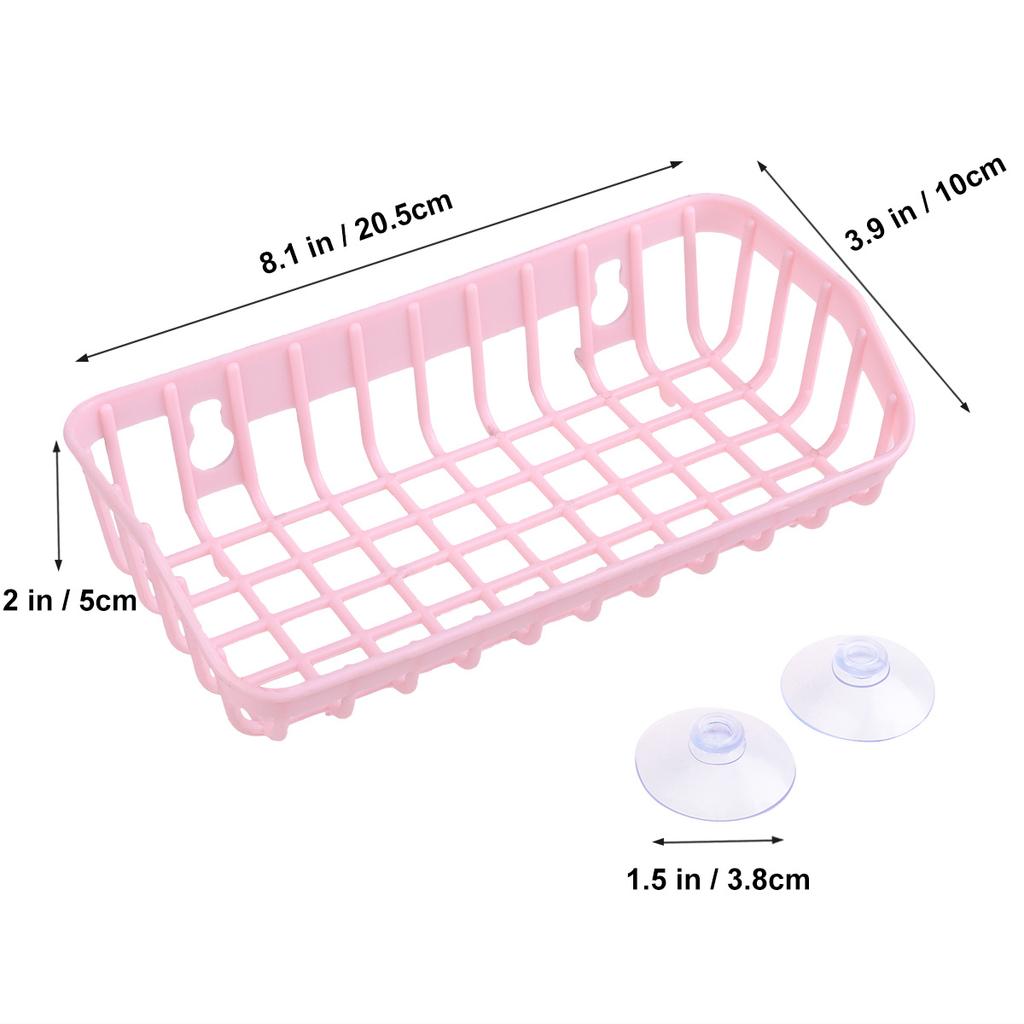 Pink Plastic Suction Storage Rack For Kitchen Bathroom Wall Mount Hollow Drainable Organizer 3Kg Capacity Draining Rack