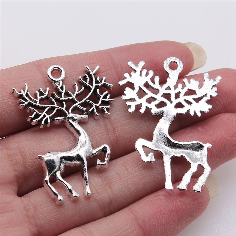 10pcs  Charms Christmas Deer Sika Antique Bronze Silver Color Pendants Making DIY Handmade Tibetan Silver Color Jewelry