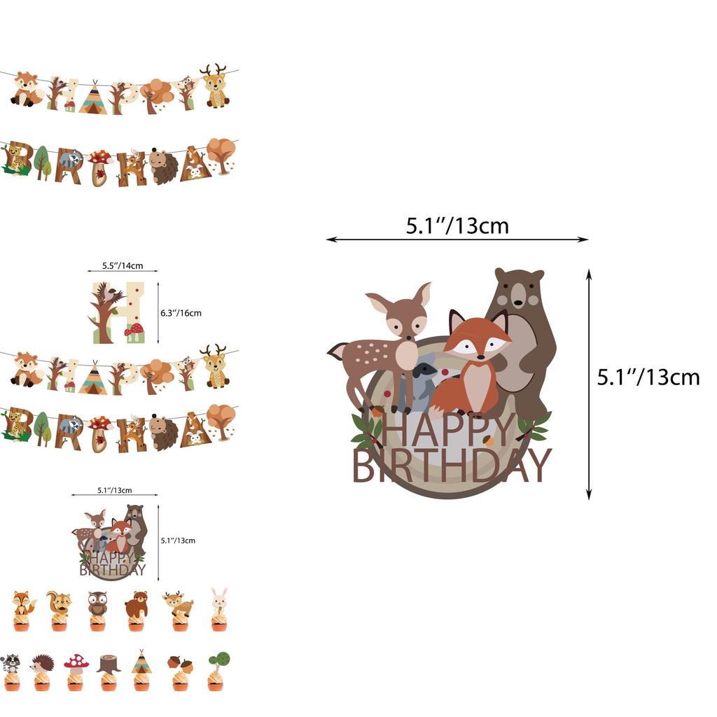 Original Forest Animal Children's Birthday Party Decor Kit With Balloons And Flags