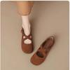 Sheepskin Version~ Genuine Leather Retro Small Man Inner Height Increase Red Light Mouth Single Shoes Women's Cross Belt Mary Jane Small Leather Shoes