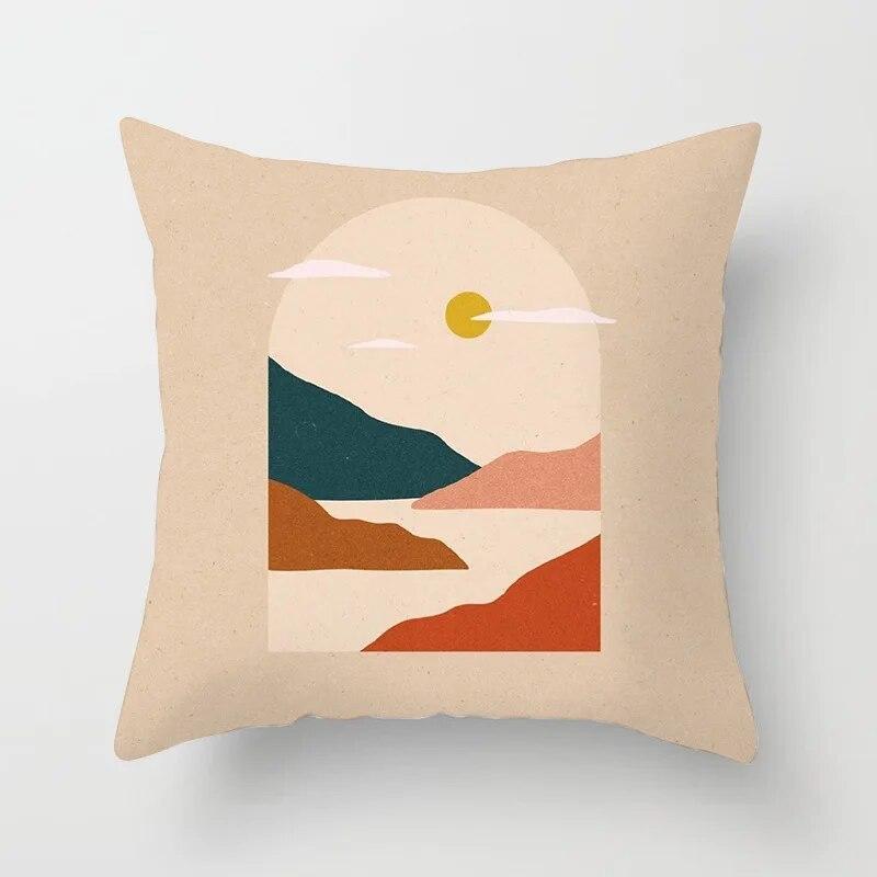 Hot Sale Modern Morandi Color Sofa Cushion Cover Home Nordic Abstract Mountain Moon Sun Geometric Pillow