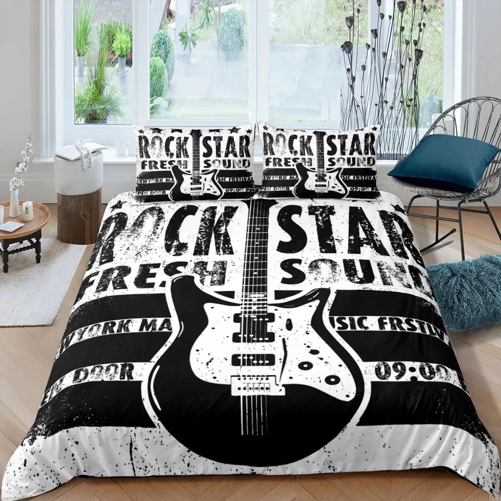 Rock Music King Queen Duvet Cover Electric Guitar Punk Style Bedding Set Youth Fashion Hip Hop 3D Polyester Comforter Cover