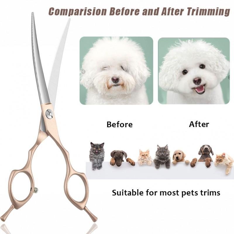 7 Inch Rose Gold Curved Fishbone Grooming Scissors Dogs Professional Pet Hair Trimming Shears Stainless Steel