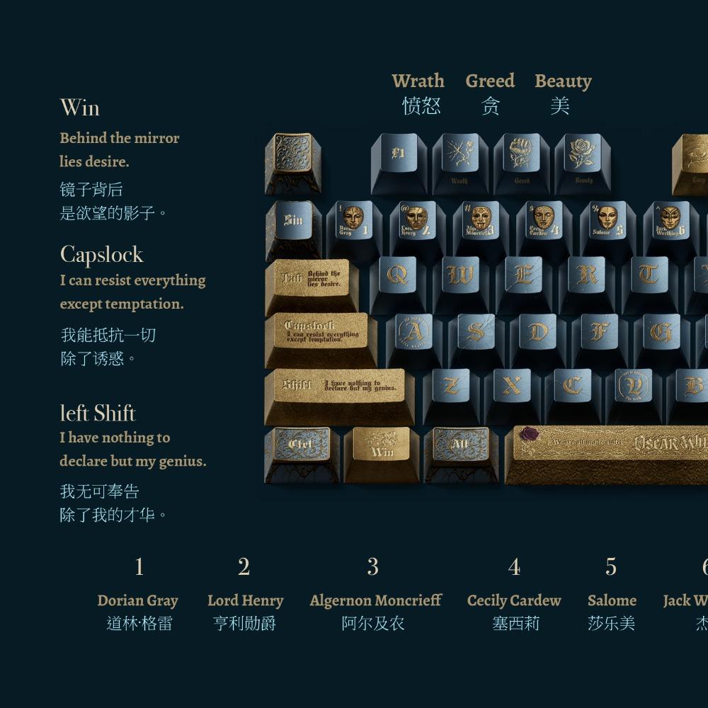 Wilde Theme Keycaps Set 153Keys PBT Custom Retro Metallic Texture Keyboard Cap Cherry Profile Keycaps for Mechanical Keyboard