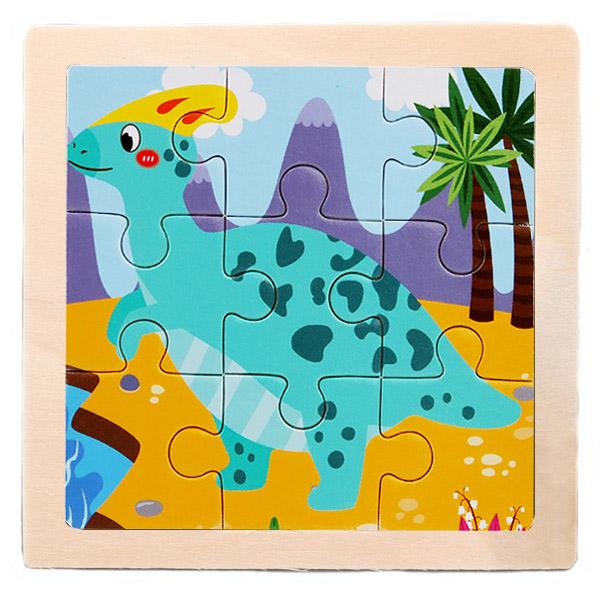 New 9 Piece Montessori Wooden Puzzle Cartoon Dinosaur Transportation Jigsaw 3d Puzzle Early Learning Educational Toys for Kids