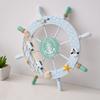 11" Nautical Beach Wooden Ship Wheel Wall Art Coastal Style Boat Steering Wheel Wall Hanging Ornament with Starfish And Hemp Rope for Living Room