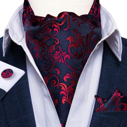 Mens Ascot Silk Cravat Blue Paisley Tie Handkerchief Cufflinks Set Formal Party