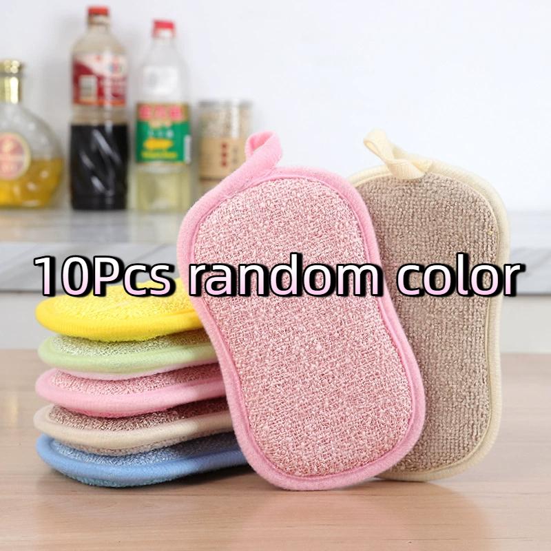 5/10Pcs Super Absorbent Microfiber Double Sided Scrub Sponge For Dishwashing Kitchen Bathroom Clean Cloth Eraser