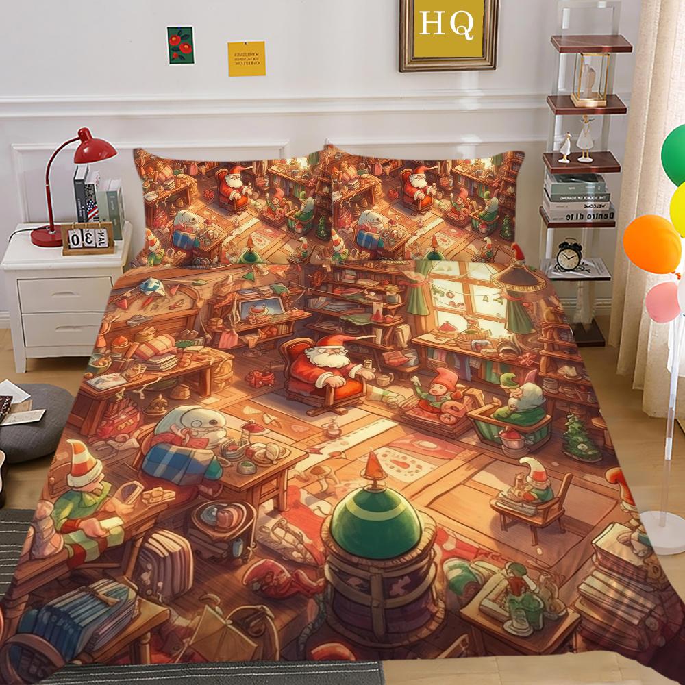 Christmas Printed Bed Cover King Size Polyester Home Textiles Teens Girl Cartoon Superior Bedroom Decor
