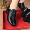 Thick Heel Mother Shoes 2025 Spring and Autumn New Soft Surface Soft Sole Women's Leather Shoes Are Not Tired of Feet with Skirts Medium Heel Single