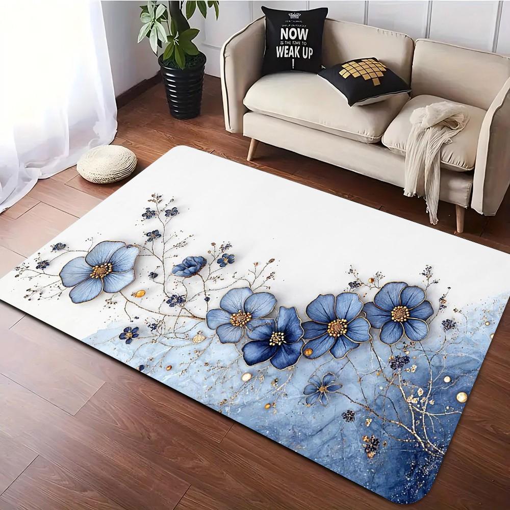 Floral Art Carpet Various Styles With Hydrangea Blue Flower Red Blossom Geometric Pattern Non Slip Rug For Living Room Decor