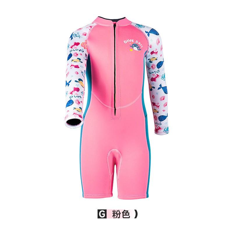 Kids 2.5mm Full Wetsuit Snorkeling Swimming Diving Girls Long Sleeve Warm Thermal Shorty Suit Pink Green Small розоватый