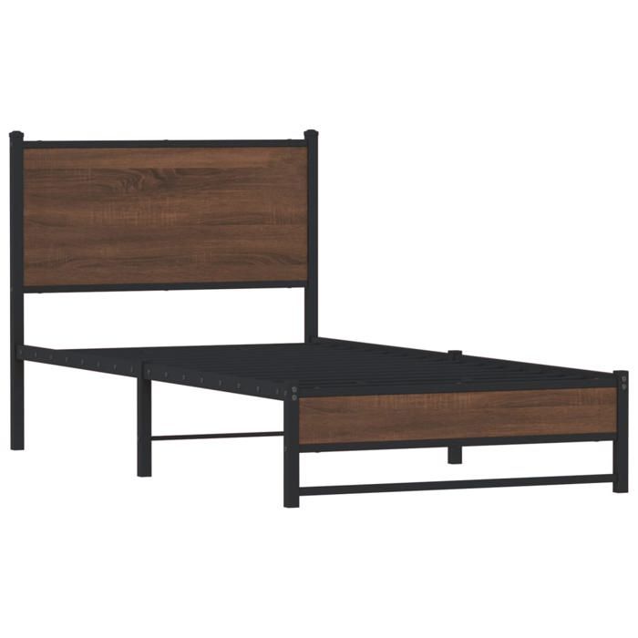 VidaXL Metal Bed Frames with Brown Oak Headboard 75x190 Cm, Single Bed, Bedroom Furniture, Guest Bed, 4007930