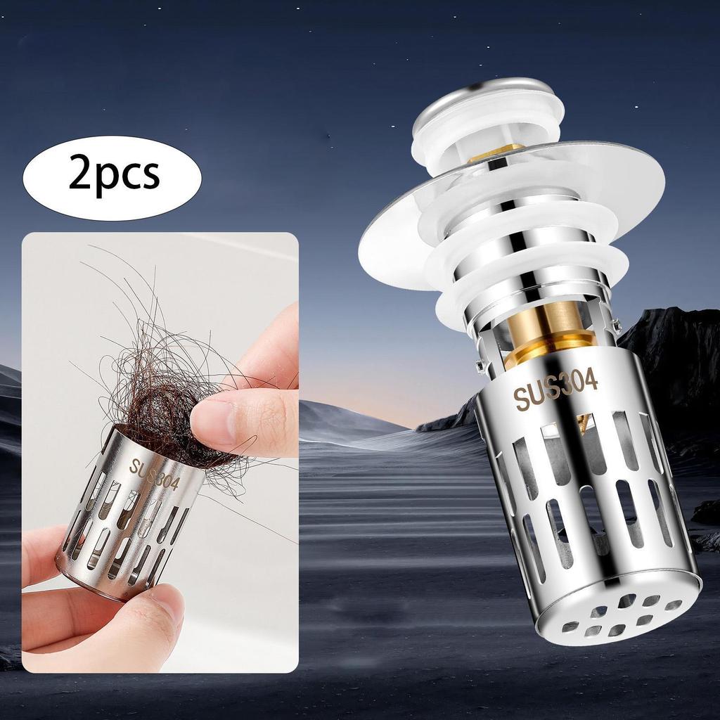 2x Sink Drain Strainers Bathroom Stoppers,Stainless Steel,with Filter Basket Hair Catcher for
