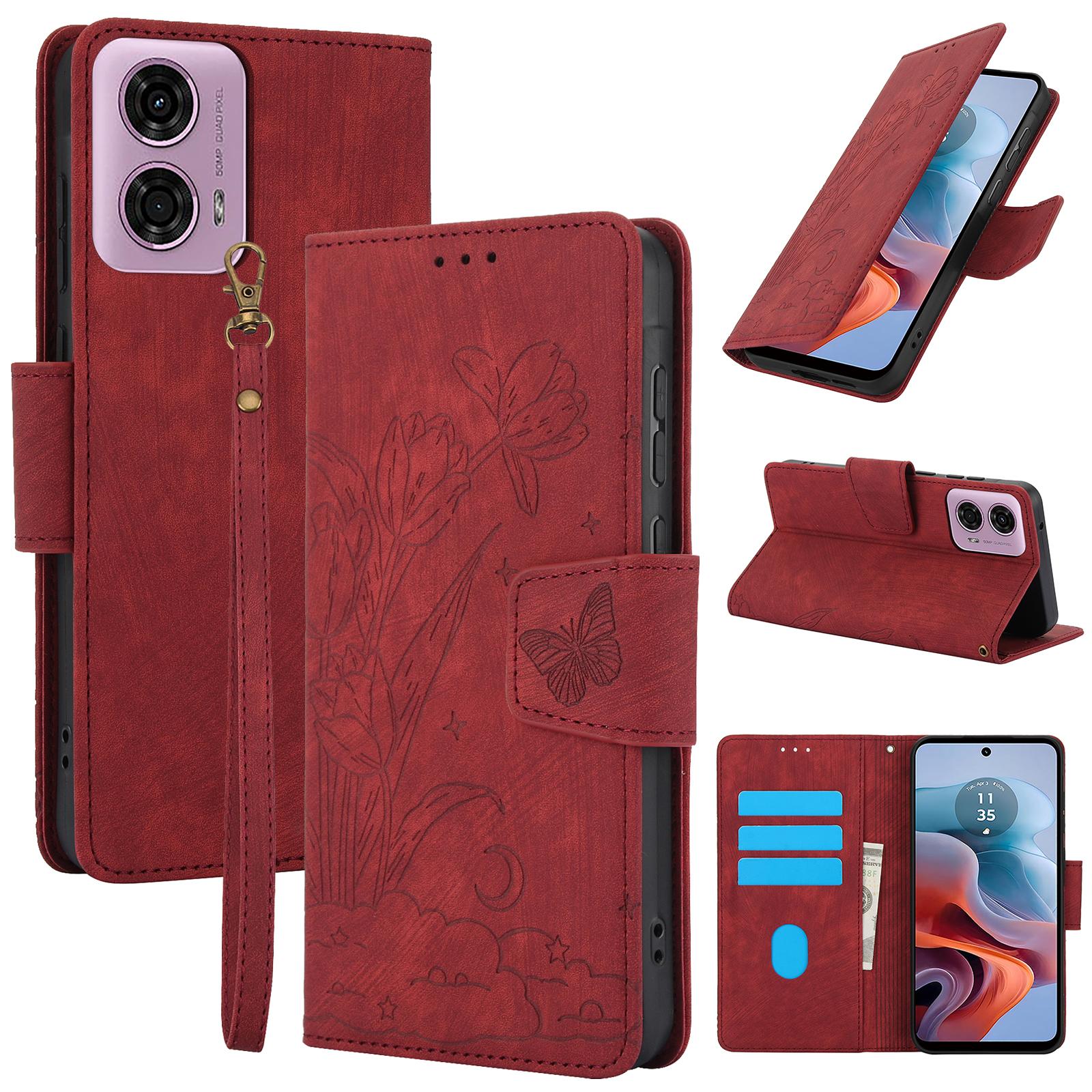 

SY-001 For Motorola Moto G45 5G/G34 5G Case Butterfly Flower Leather Phone Cover Red