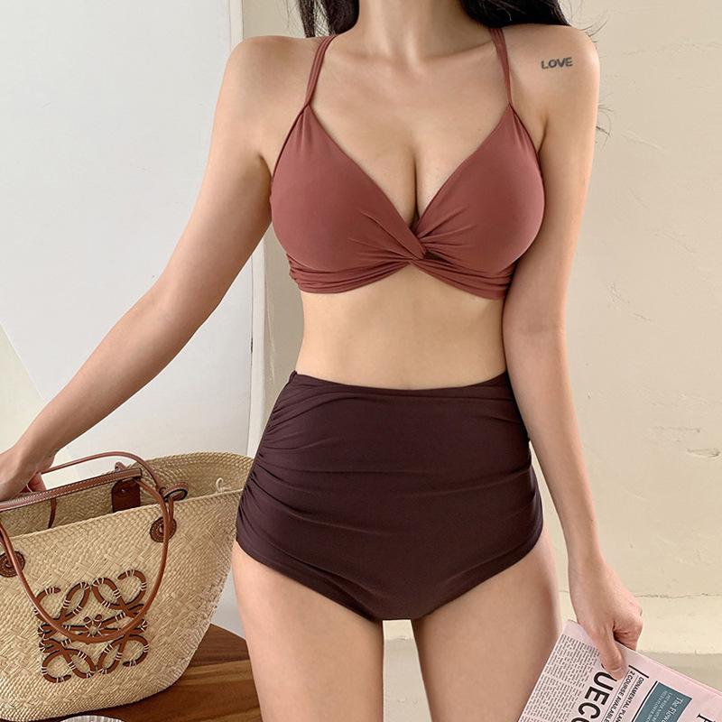 2023 Korean Twist Bikini: High Waist Color Block Two-Piece Swimwear for Women