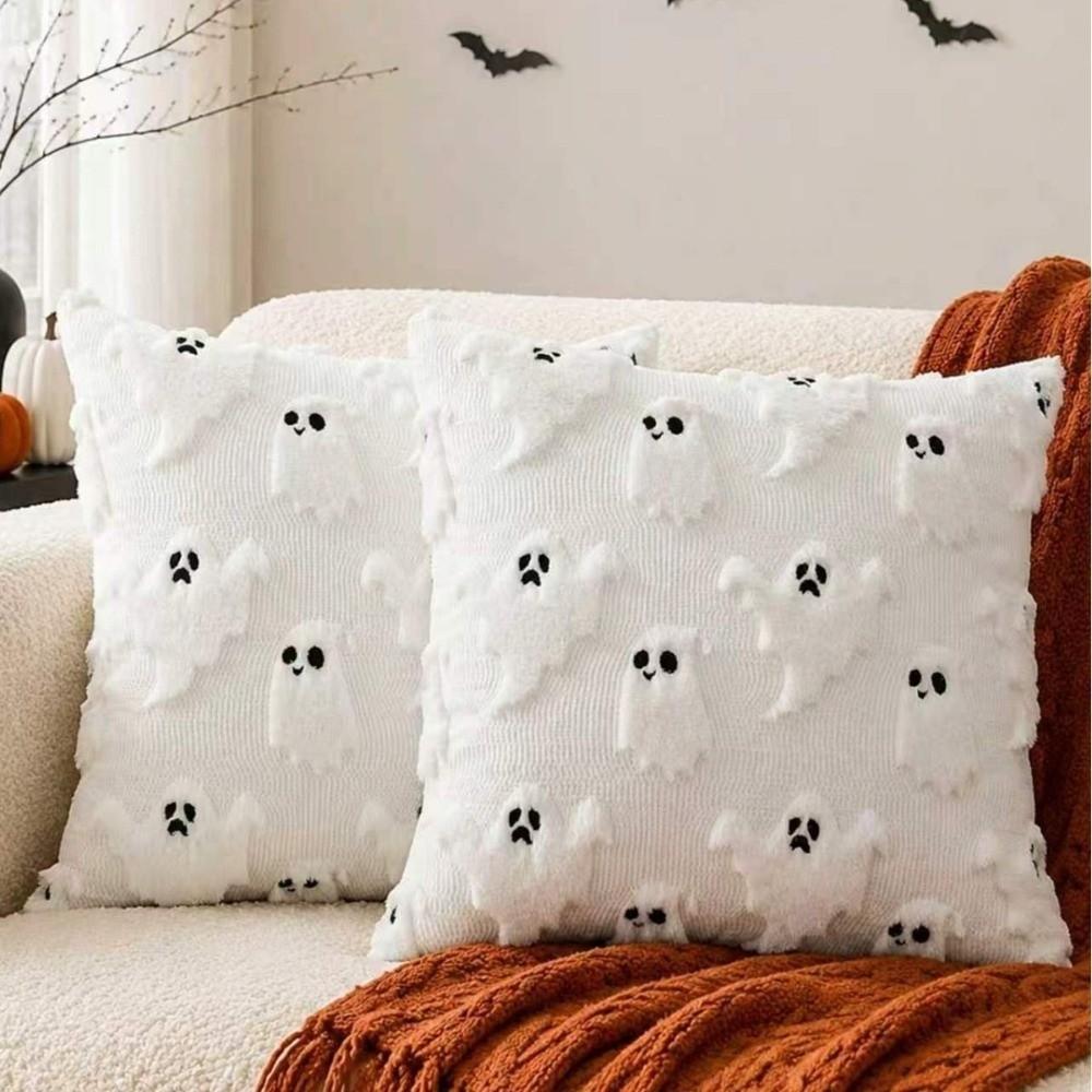 Halloween Throw Pillow Cover Ghost Black Bat Cushion Covers Soft Stuffed Pillow Case  Holiday Decor