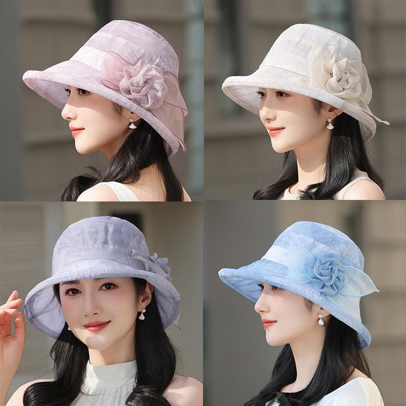 Spring and Summer Middle-aged and Elderly Flower Mesh Hat Women's Temperament Fashion Casual Thin Foldable Travel Visor