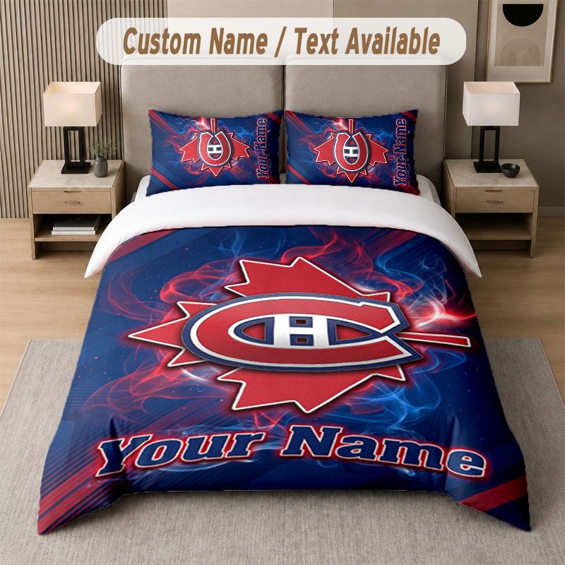 Set Biancheria da Letto Personalizzato Modello Montreal Canadiens, Stampa Nome Testo 1 Copripiumino più 2 Federe Tessile per la Casa