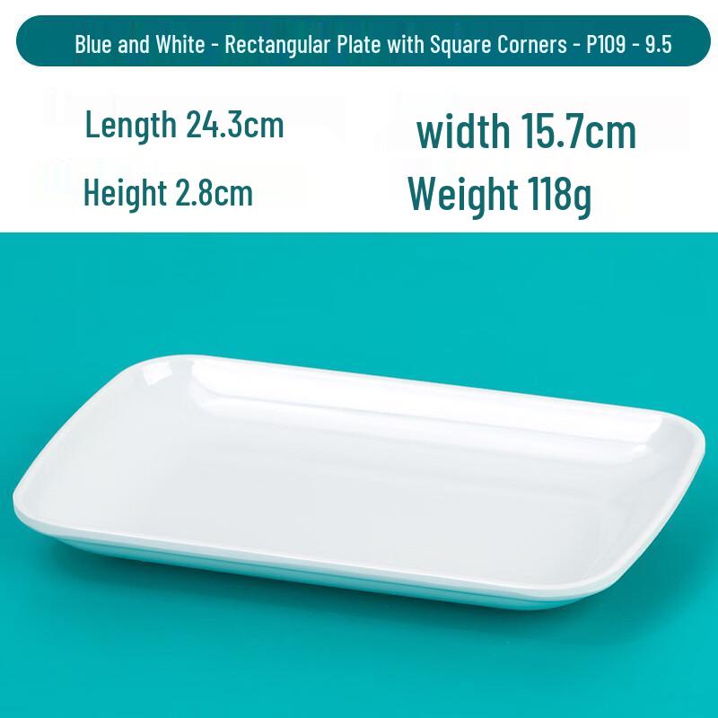 9.5-inch Light Blue Melamine Rectangular Snack Plates