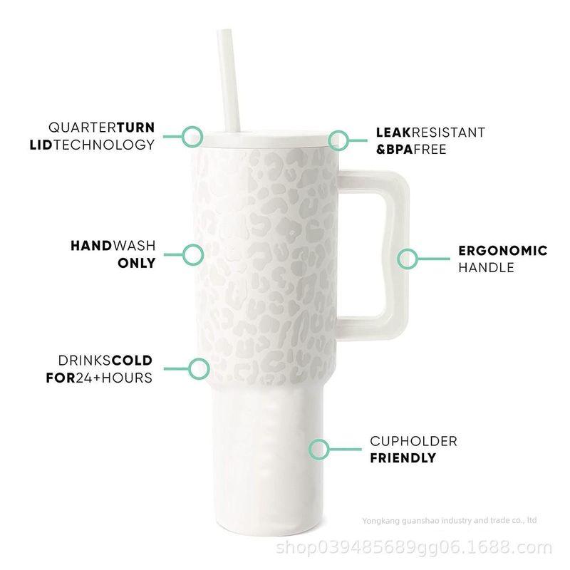 Cross-Border 304 Stainless Steel Leopard Print 40-Ounce Ice Cup with Handle and Straw, High-Quality Car-Mounted Large-Capacity Thermos Cup