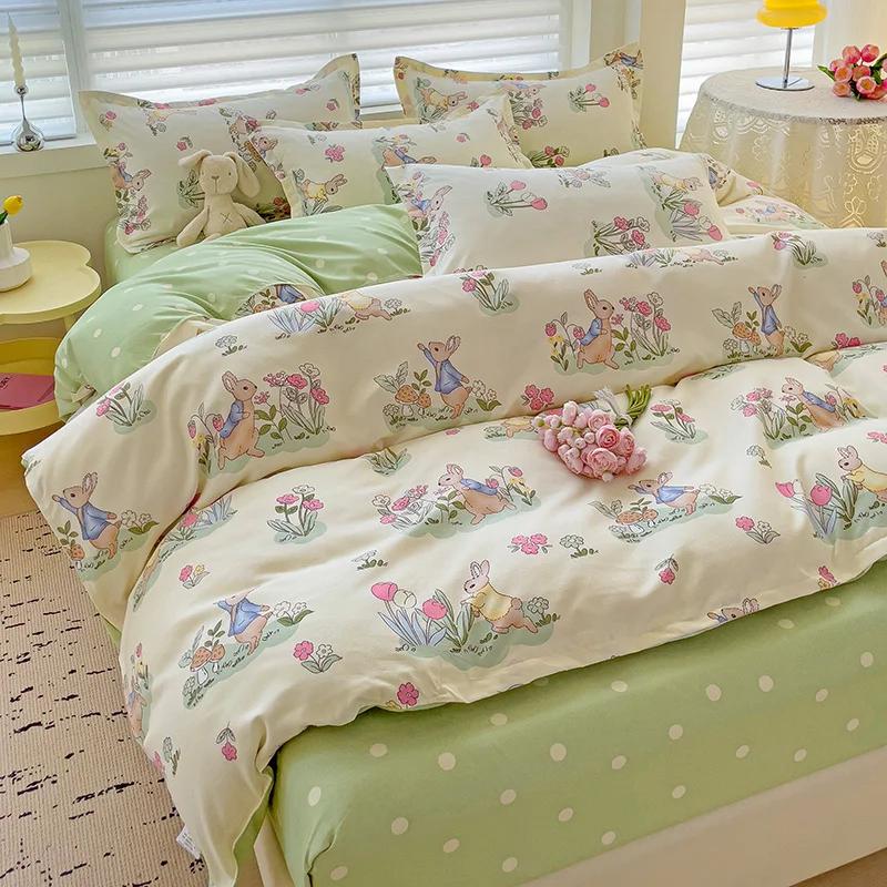 100% Cotton Bedding Set, Four Piece Sheet Set Comfort Set Girly Fresh Style Couple Bed Comforter Set