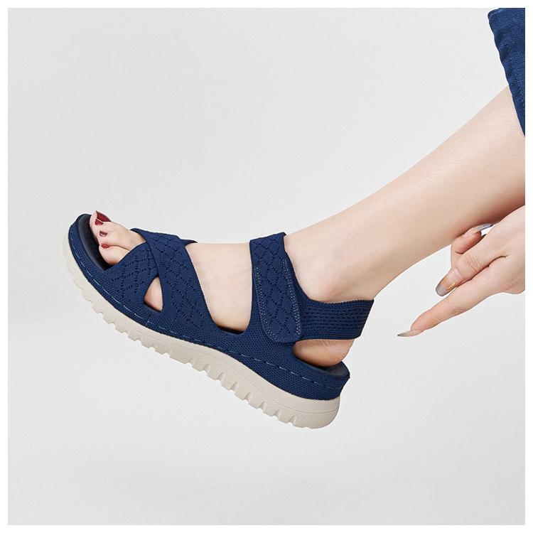 

Summer Woman Sandals Comfort Fashion Leather Shoes Large Size Low-heeled Girls Outdoors Sports New Sandal Sandalias 35 синий